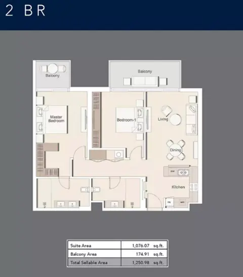 Plattegrond van 2 slaapkamers in Belgravia Gardens Phase 3 By Ellington