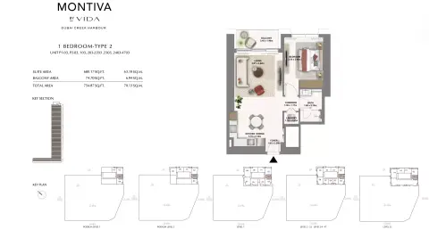 Plattegrond van 1 slaapkamer in Montiva at Emaar Green Gate