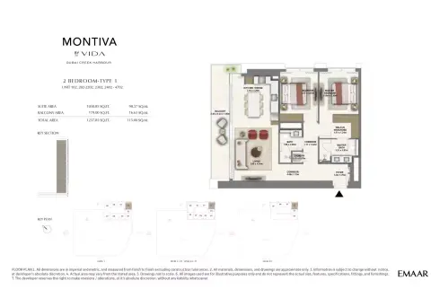 Plattegrond van 2 slaapkamers in Montiva at Emaar Green Gate