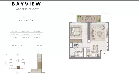 Plattegrond van 1 slaapkamer in Bayview By Emaar