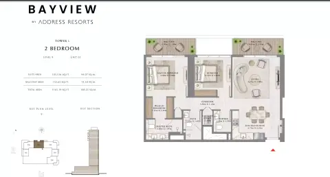 Plattegrond van 2 slaapkamers in Bayview By Emaar