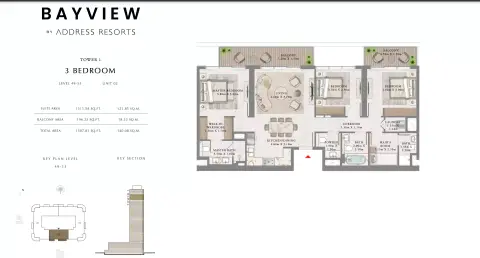 Plattegrond van 3 slaapkamers in Bayview By Emaar