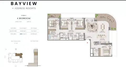 Plattegrond van 4 slaapkamers in Bayview By Emaar
