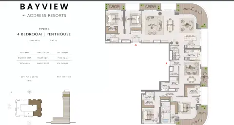 Plattegrond van 4 slaapkamers in Bayview By Emaar