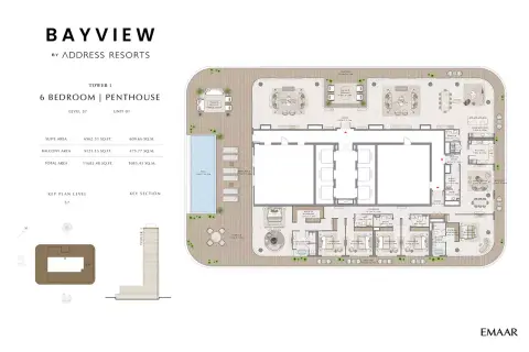 Plattegrond van 6 slaapkamers in Bayview By Emaar