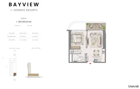 Plattegrond van 1 slaapkamer in Bayview By Emaar