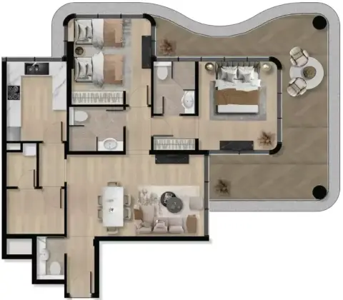 Plattegrond van 2 slaapkamers in Orvessa Residences