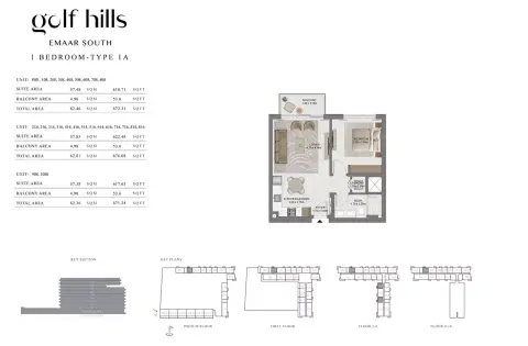 Plattegrond van 1 slaapkamer in Golf Hills