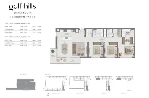 Plattegrond van 3 slaapkamers in Golf Hills