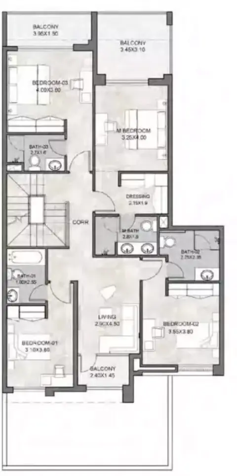 Plattegrond van 4 slaapkamers in South Bay Phase 5 By Dubai South