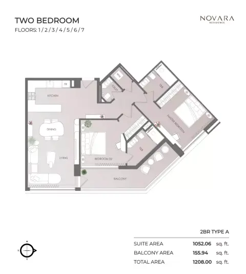 Plattegrond van 2 slaapkamers in Novara Residence
