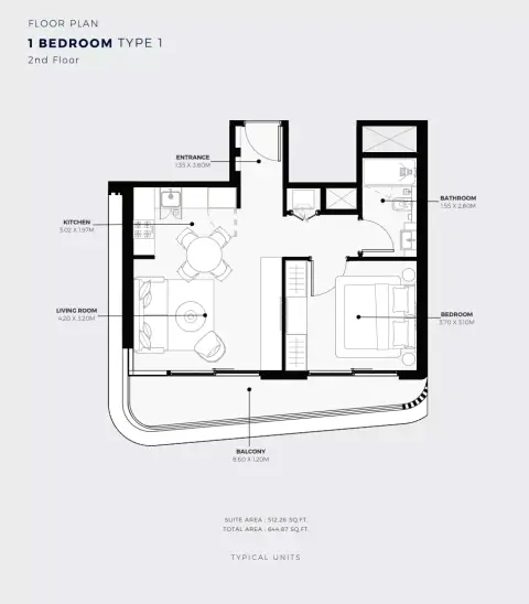 Plattegrond van 1 slaapkamer in Azizi Sikander