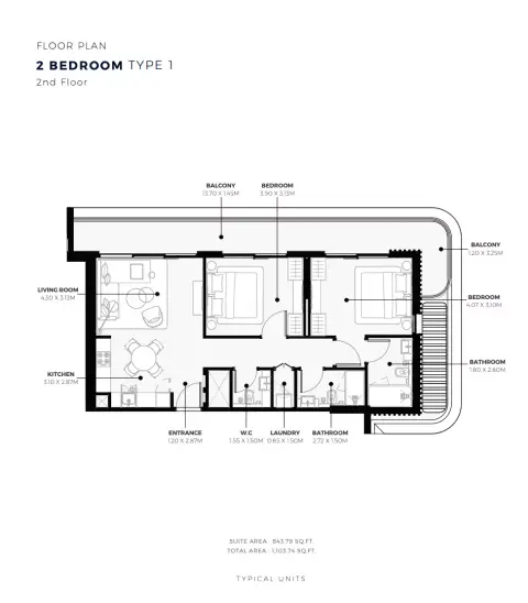 Plattegrond van 2 slaapkamers in Azizi Sikander
