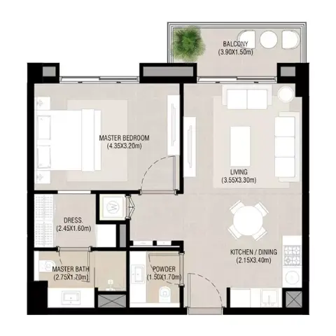 Plattegrond van 1 slaapkamer in Nshama Camden