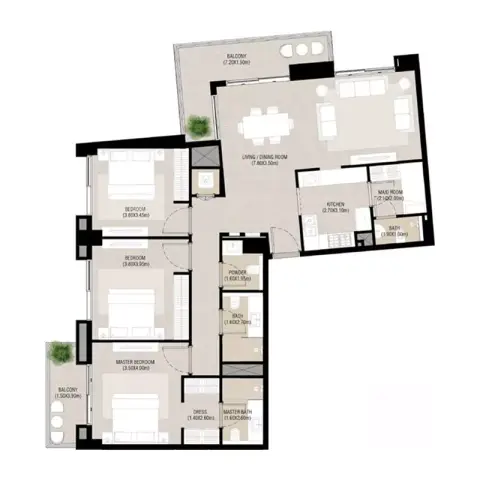 Plattegrond van 3 slaapkamers in Nshama Camden