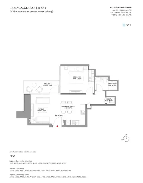 Plattegrond van 1 slaapkamer in Sobha Skyscape Altius