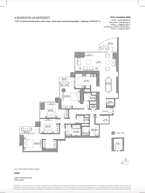 Plattegrond van 4 slaapkamers in Sobha Skyscape Altius