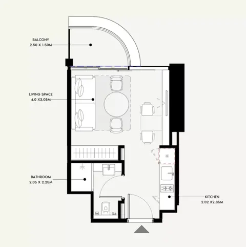 Plattegrond van Studio in Azizi Milan