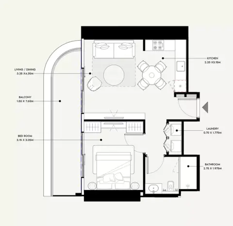 Plattegrond van 1 slaapkamer in Azizi Milan