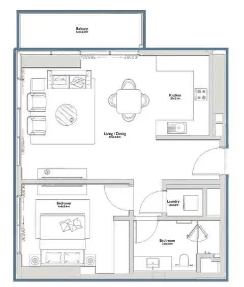 Plattegrond van 1 slaapkamer in East Residence 6 At Serenia District