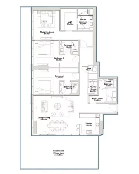 Plattegrond van 3 slaapkamers in East Residence 6 At Serenia District