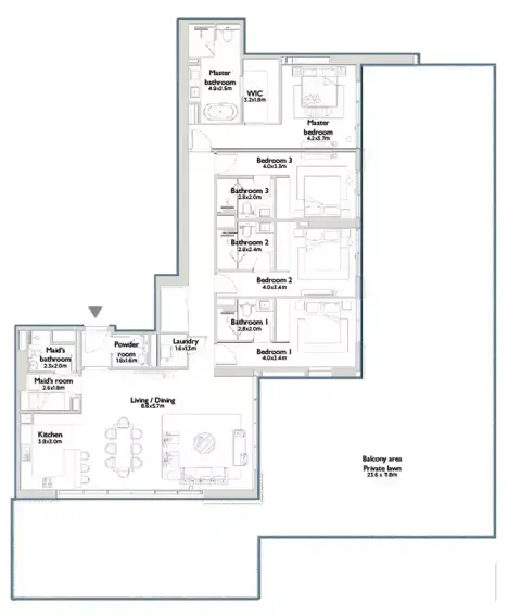 Plattegrond van 4 slaapkamers in East Residence 6 At Serenia District