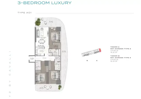 Plattegrond van 3 slaapkamers in Skycrest Collection