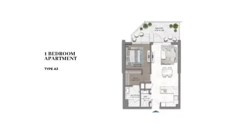 Plattegrond van 1 slaapkamer in DAMAC Riverside Views Capri 2
