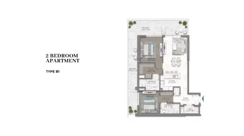 Plattegrond van 2 slaapkamers in DAMAC Riverside Views Capri 2