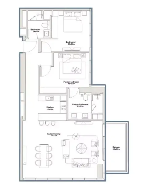 Plattegrond van 2 slaapkamers in East Residence 5 At Serenia District