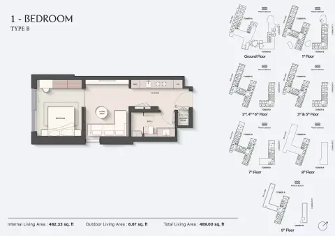 Plattegrond van 1 slaapkamer in Ellington Sands