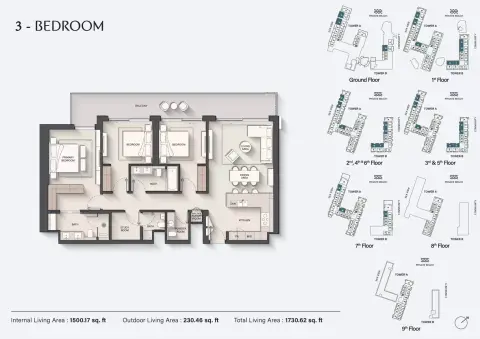 Plattegrond van 3 slaapkamers in Ellington Sands