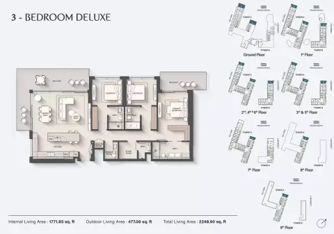 Plattegrond van 3 slaapkamers in Ellington Sands