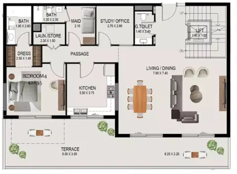 Plattegrond van 1 slaapkamer in Hillside Residences Phase 3 By Wasl