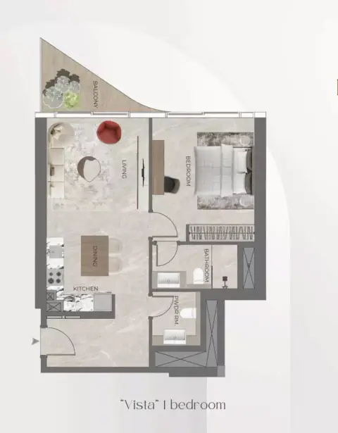 Plattegrond van 1 slaapkamer in Beverly Grande