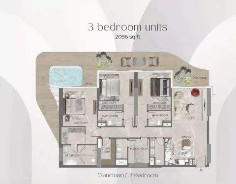 Plattegrond van 3 slaapkamers in Beverly Grande