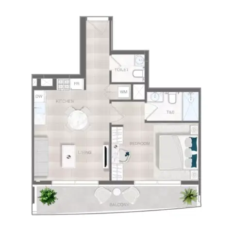 Plattegrond van 1 slaapkamer in ELAR1S Axis