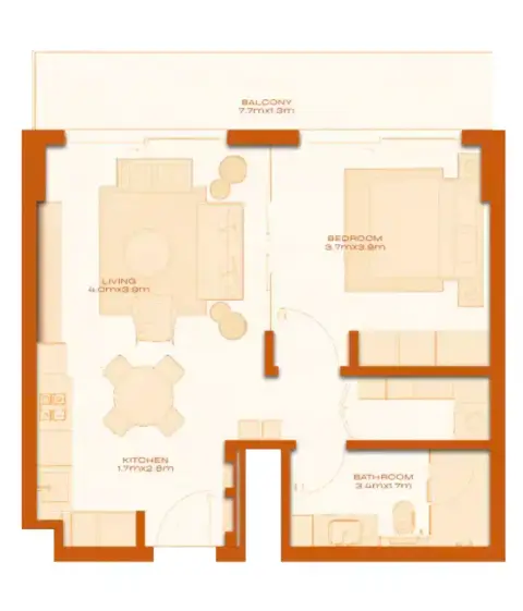 Plattegrond van 1 slaapkamer in Modo at Avenew 88