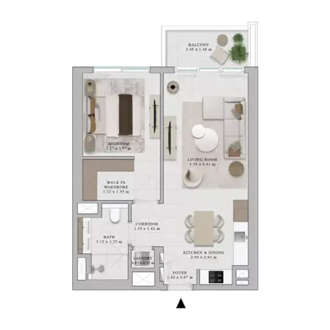 Plattegrond van 1 slaapkamer in Rosehill by Emaar
