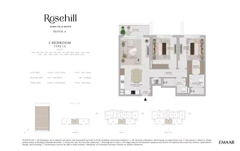 Plattegrond van 2 slaapkamers in Rosehill by Emaar