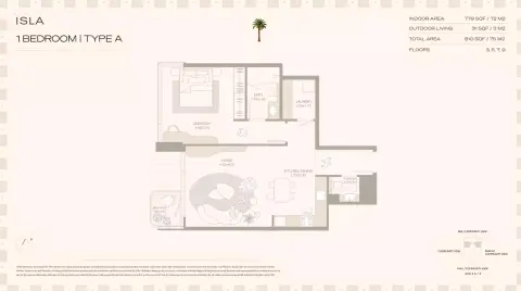 Plattegrond van 1 slaapkamer in Isla Private Residences