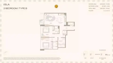 Plattegrond van 2 slaapkamers in Isla Private Residences