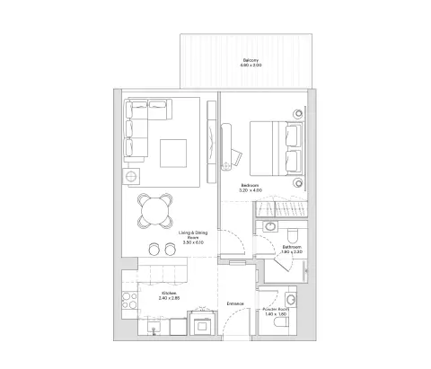Plattegrond van 1 slaapkamer in Eleve by Deyaar