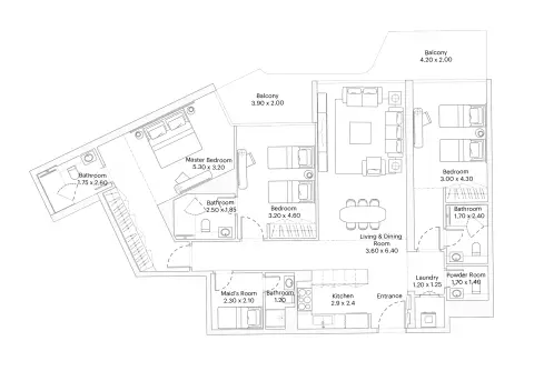 Plattegrond van 3 slaapkamers in Eleve by Deyaar