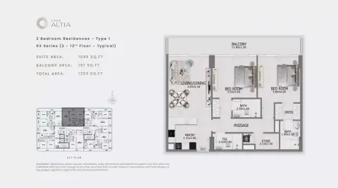 Plattegrond van 2 slaapkamers in Casa Altia