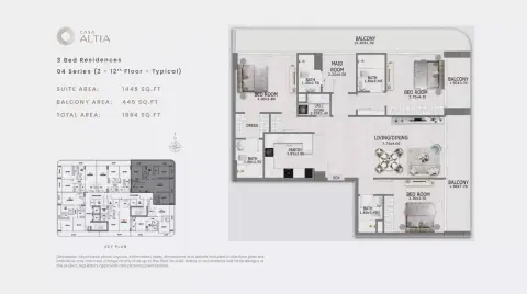 Plattegrond van 3 slaapkamers in Casa Altia