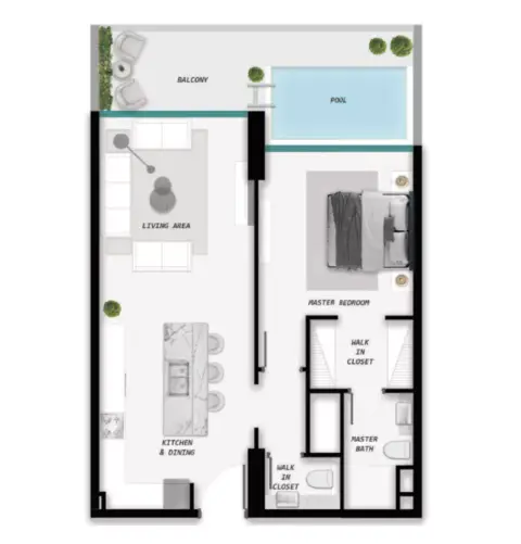 Plattegrond van 1 slaapkamer in Samana Ocean Pearls Phase 2