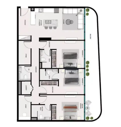 Plattegrond van 3 slaapkamers in Samana Ocean Pearls Phase 2
