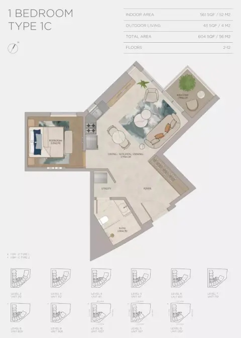 Plattegrond van 1 slaapkamer in JW Marriott Residences