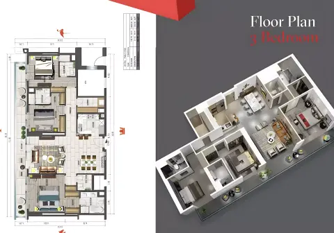 Plattegrond van 3 slaapkamers in Tonino Lamborghini Phase 3